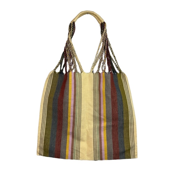 Handbags - Boho Striped Tote Bag Multicolor Woven Cotton Shoulder Bag Oaxacan Beach Market